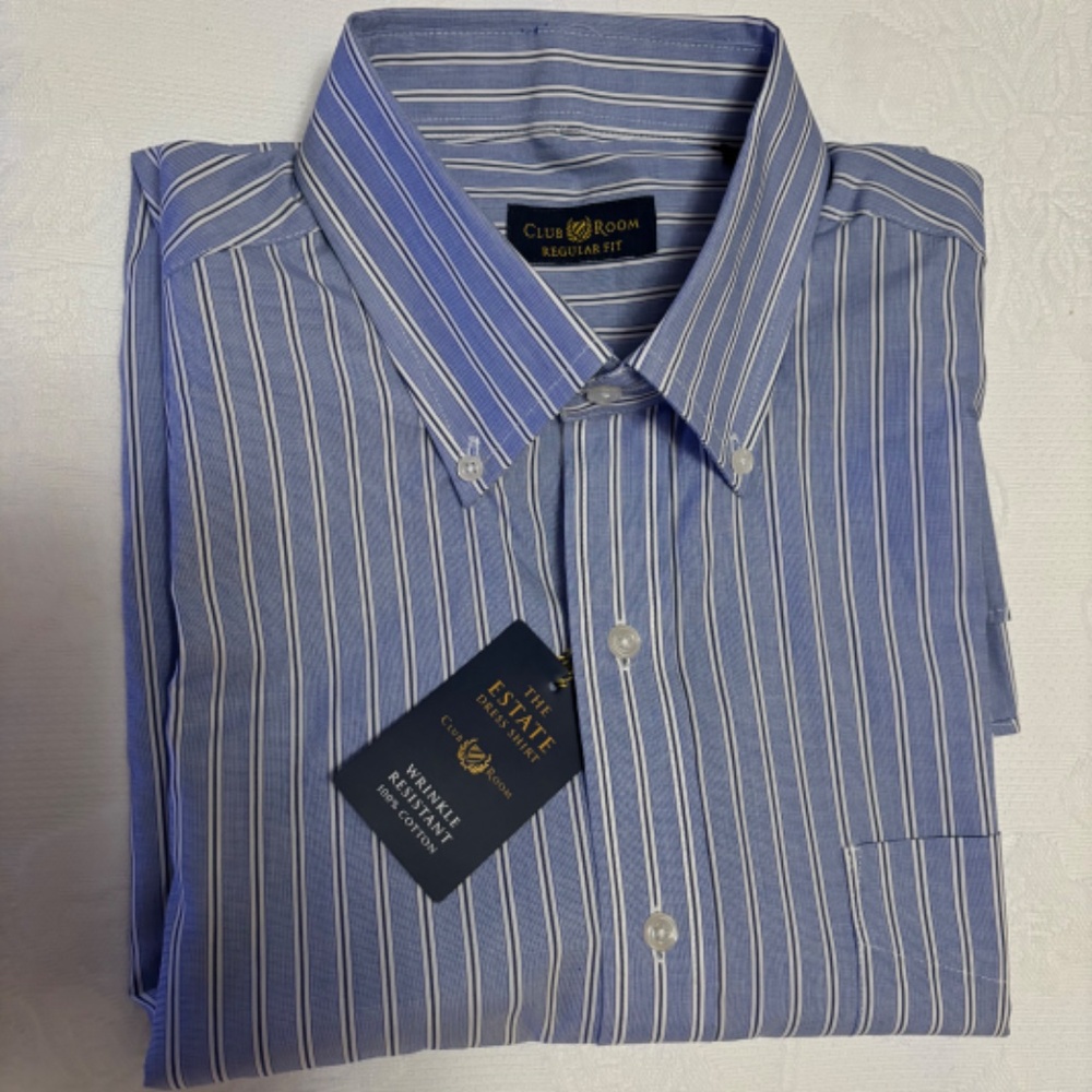 CLUB ROOM "THE ESTATE DRESS SHIRT" REGULAR FIT BLUE & WHITE STRIPE SIZE 17 34/35